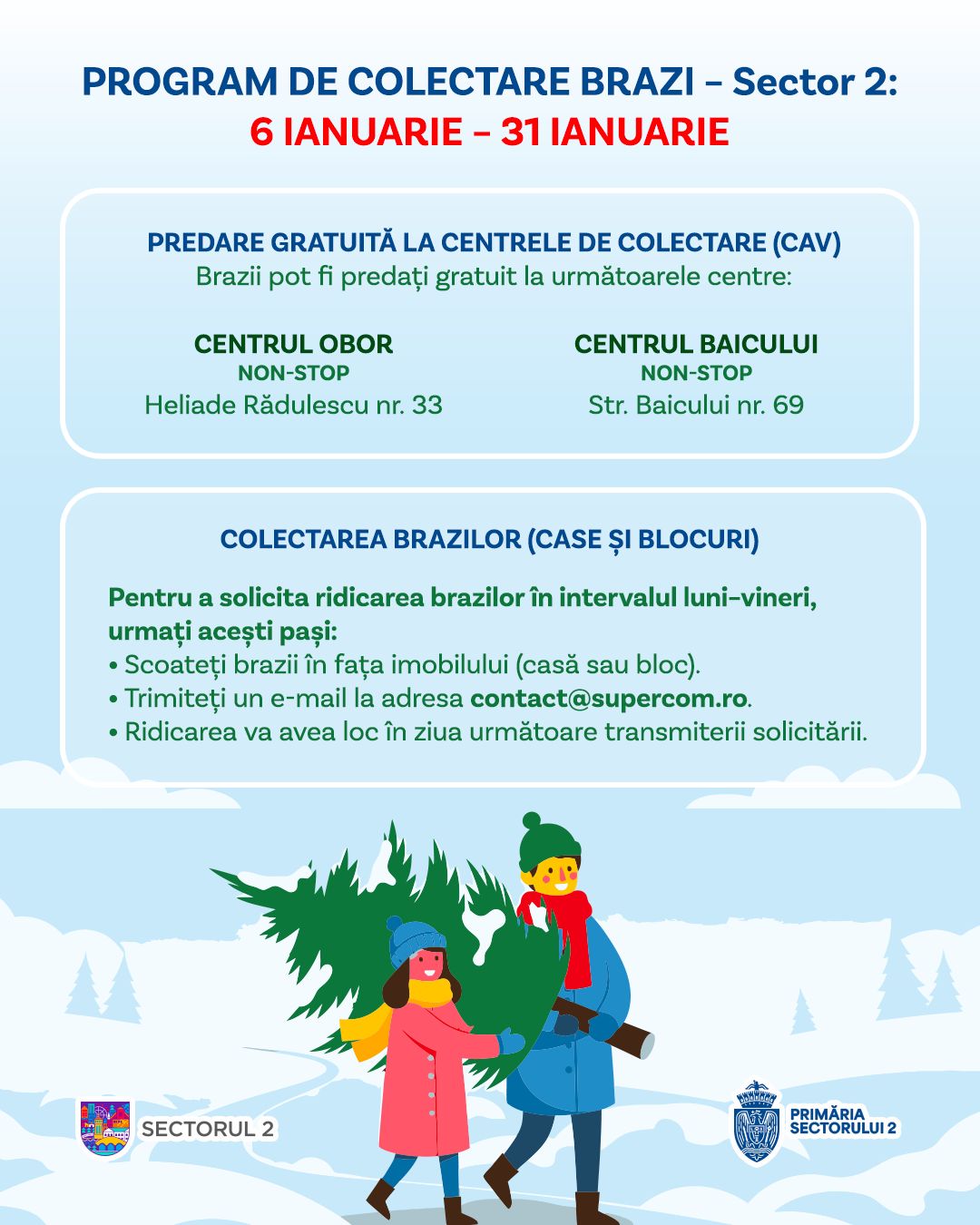 Colectăm gratuit brazii de Crăciun!